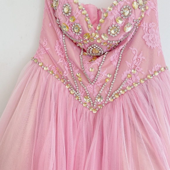 PINK BLUSH SOFT CRYSTAL LACE SHERRI HILL PRINCESS WEDDING PROM BALLGOWN SIZE 12 - Picture 14 of 16